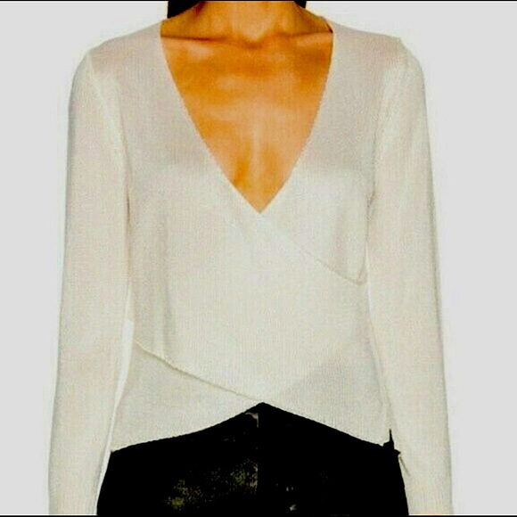 Michelle Mason Metallic Cross Wrap Silver Sweater Blouse - Picture 8 of 8